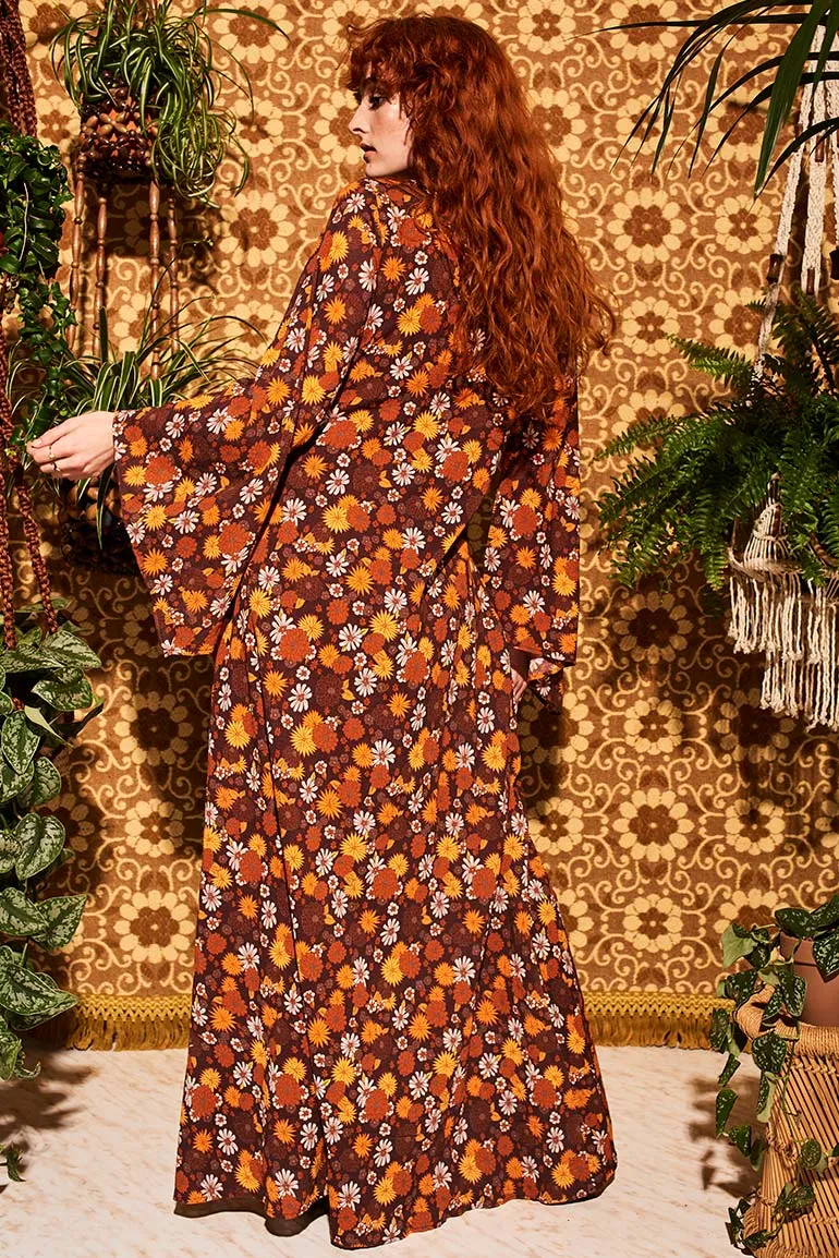 Lady Of The Canyon Brown Floral Maxi Dress