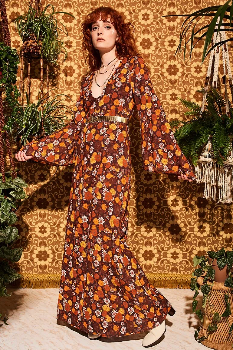 Lady Of The Canyon Brown Floral Maxi Dress