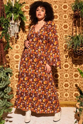 Lady Of The Canyon Brown Floral Maxi Dress