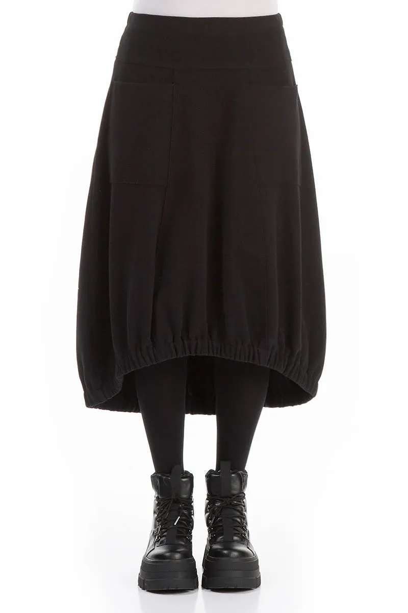 Longer Back Black Cotton Jersey Skirt