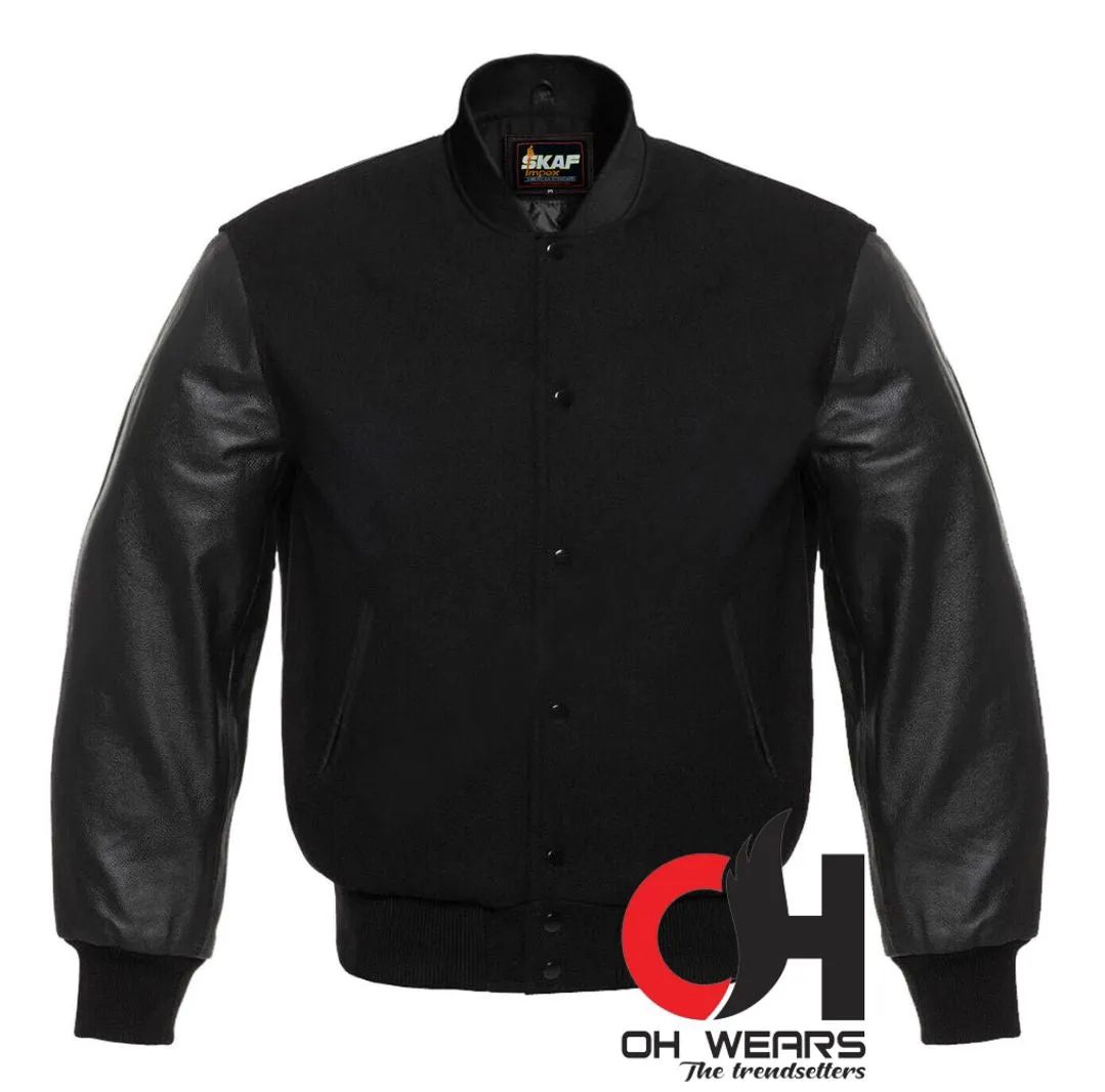 Men’s Black on Black Varsity Jacket, Plus Size Varsity Bomber Jacket Custom Design Varsity Jacket