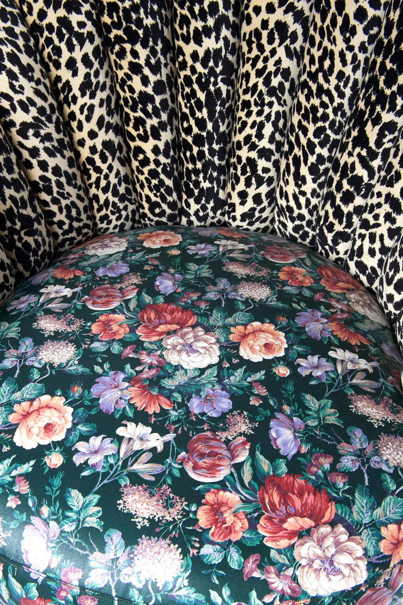 Nautilus Chair in Floral and Leopard Velvet Fabric