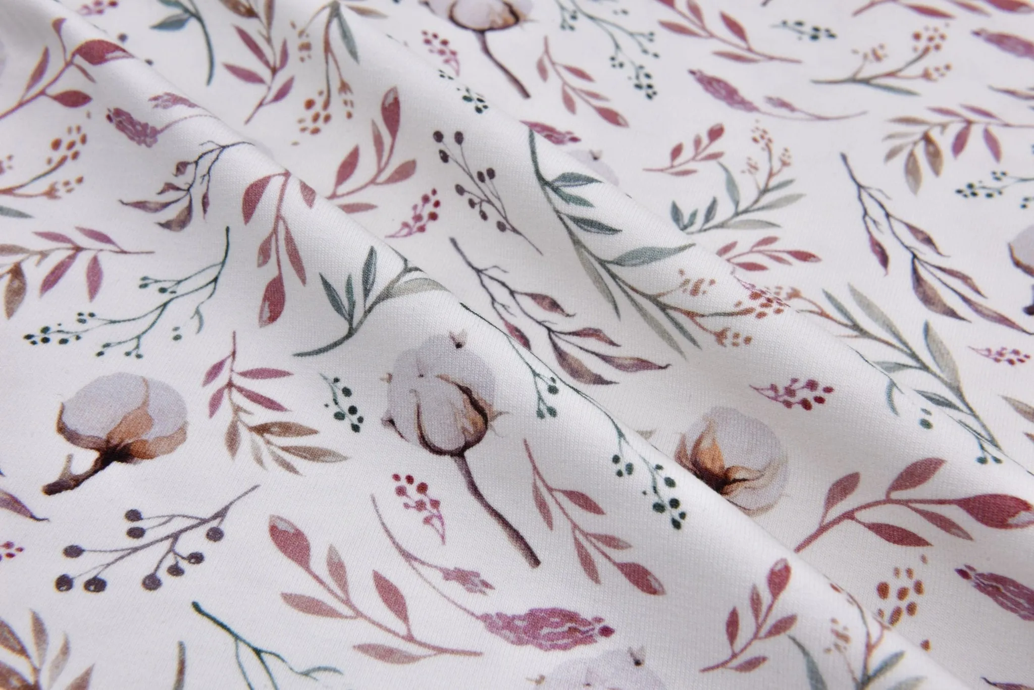 Organic Knit Cotton Spandex Jersey Cotton Leaves Digital  Print Fabric - 5038