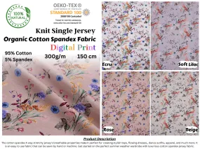 Organic Knit Cotton Spandex Jersey Wild Flowers  Digital  Print Fabric - 5037