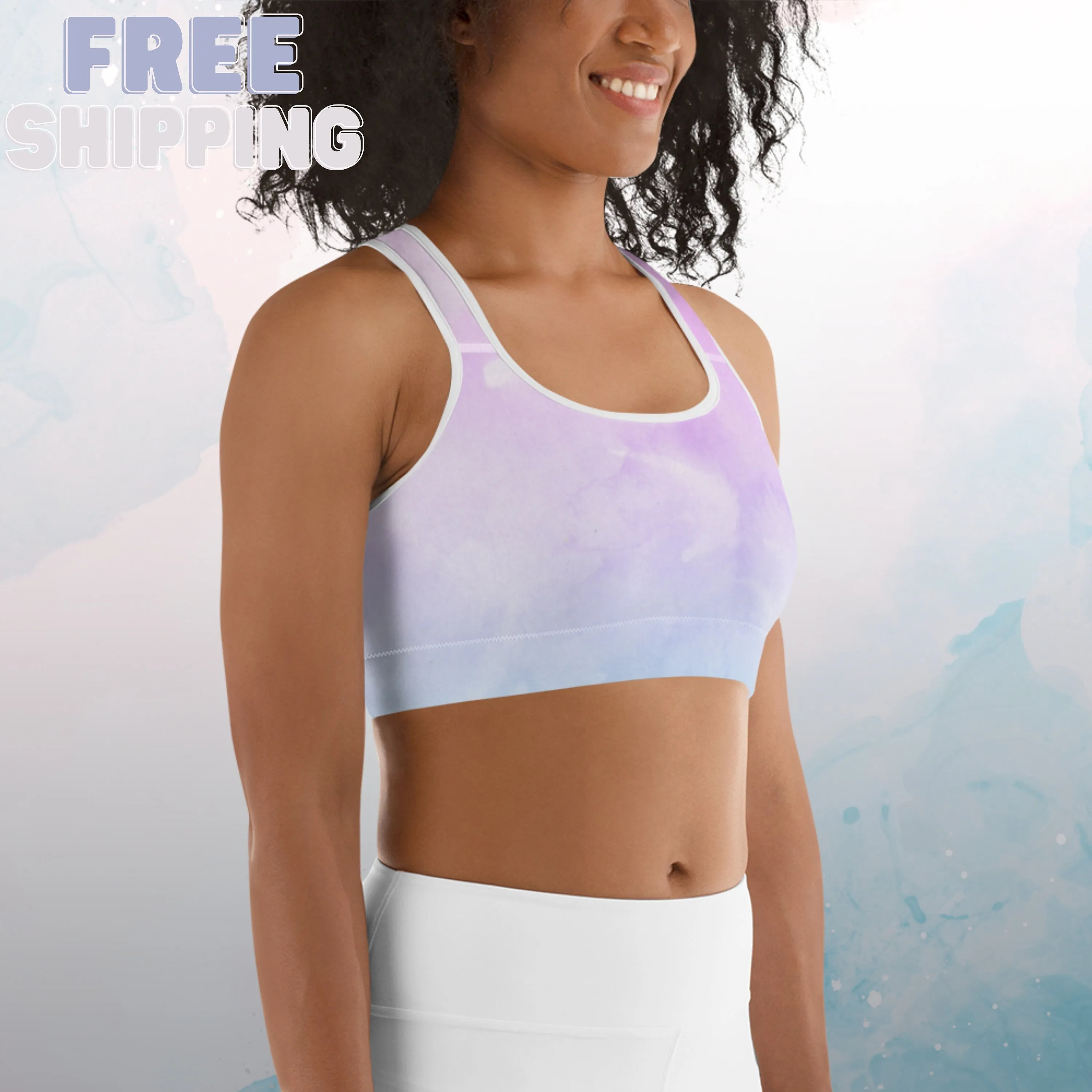 Pink to Blue Ombre Womens Light Weight Sports Bra