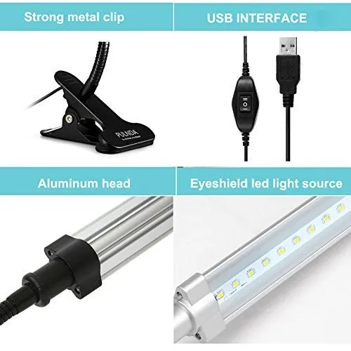 PULNDA LED DESK LAMP, EYE-CARING LED LIGHT TABLE LAMP, ENERGY-SAVING CLIP USB DESK LAMP(CLIP-ON READING LIGHT, TASK LIGHTING, 2-LEVEL BRIGHTNESS, USB CORD INCLUDED, DAYLIGHT WHITE)