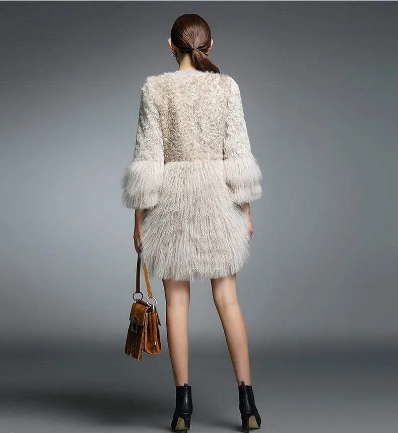 Real Fur Coat for Women Natural Lamb Fur with Mongolia Sheep Fur Coats