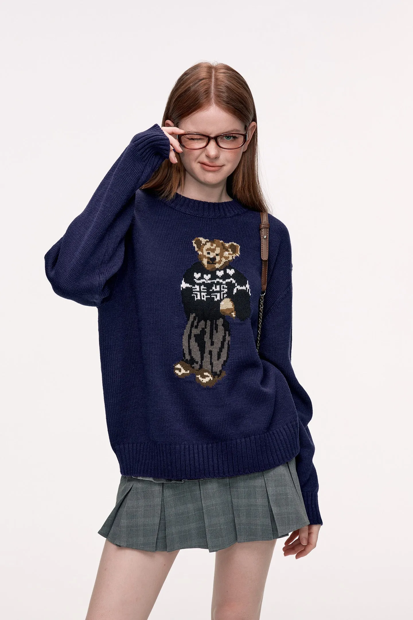 Retro Cartoon Jacquard Pullover Lazy Loose Knitted Sweater