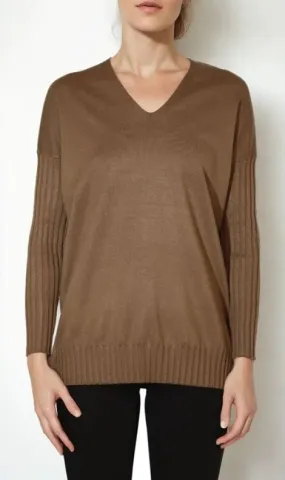 Ribbed Sleeve Tunic Sweater - Acorn