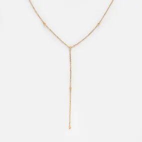 Solid Gold Beaded Lariat Necklace