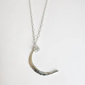 Sterling Silver Hammered Moon Necklace with Quartz Gemstone