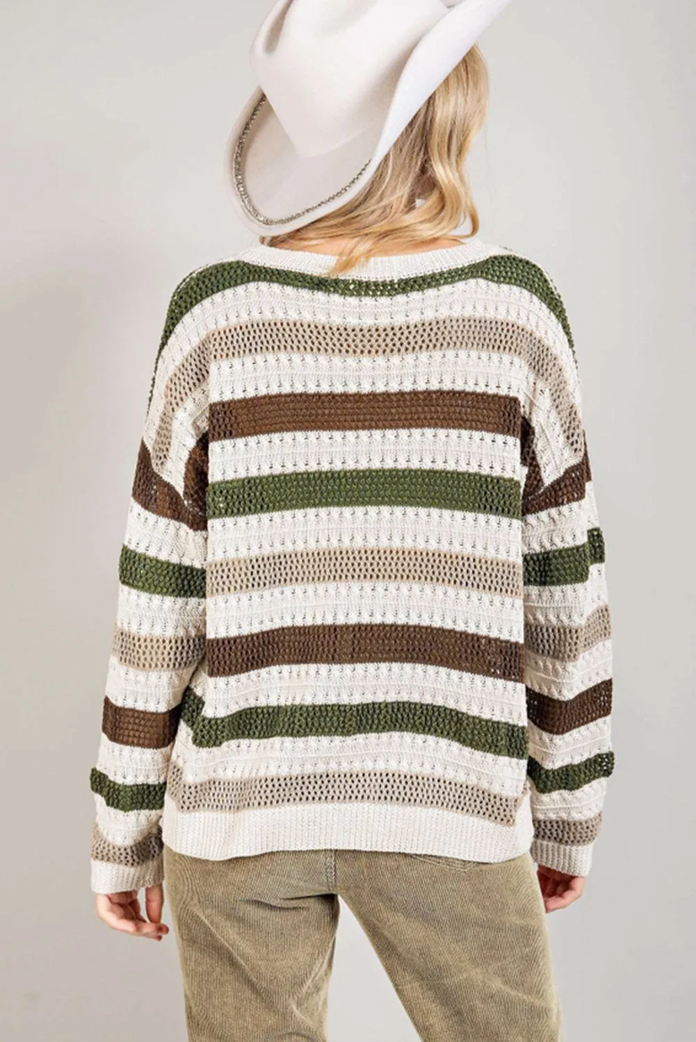 Stripe Crochet Hollow out Knit Sweater