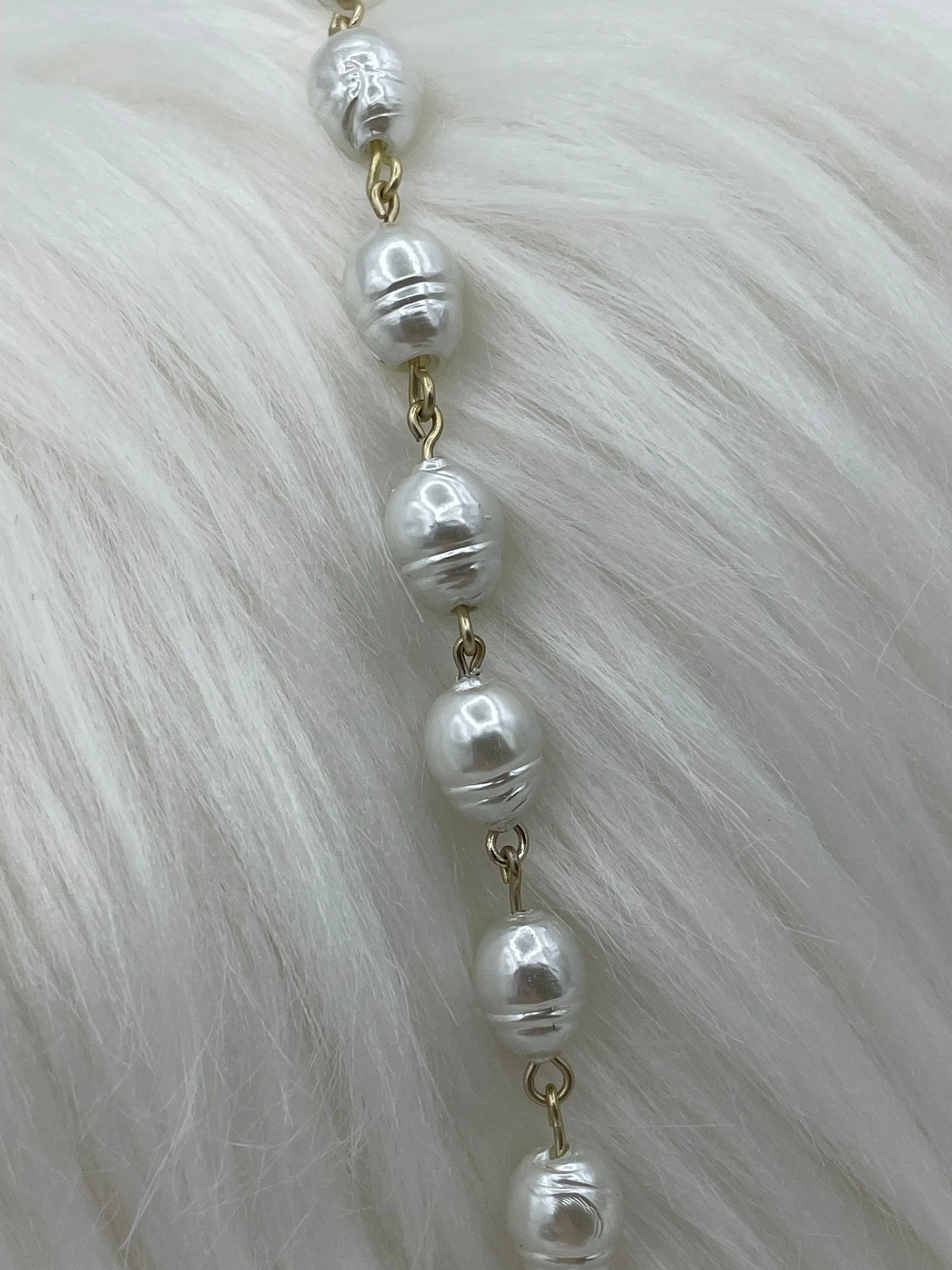 Vintage Porcelain Glass Pearl Replica Freshwater Potato Shape Beaded Chain, 10mm Rosary Chain, Potato Pearl  by the Foot Fast Shipping