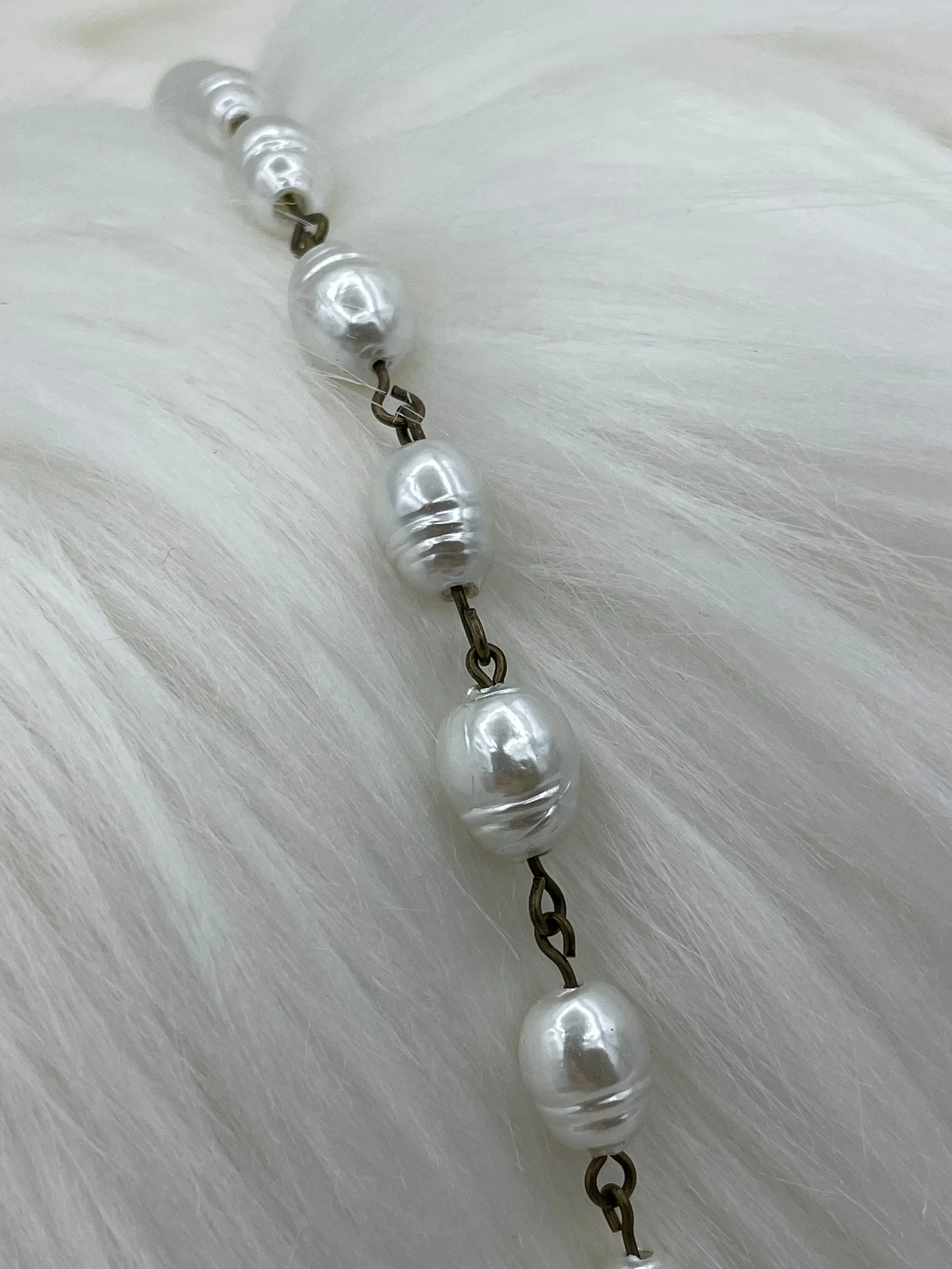 Vintage Porcelain Glass Pearl Replica Freshwater Potato Shape Beaded Chain, 10mm Rosary Chain, Potato Pearl  by the Foot Fast Shipping