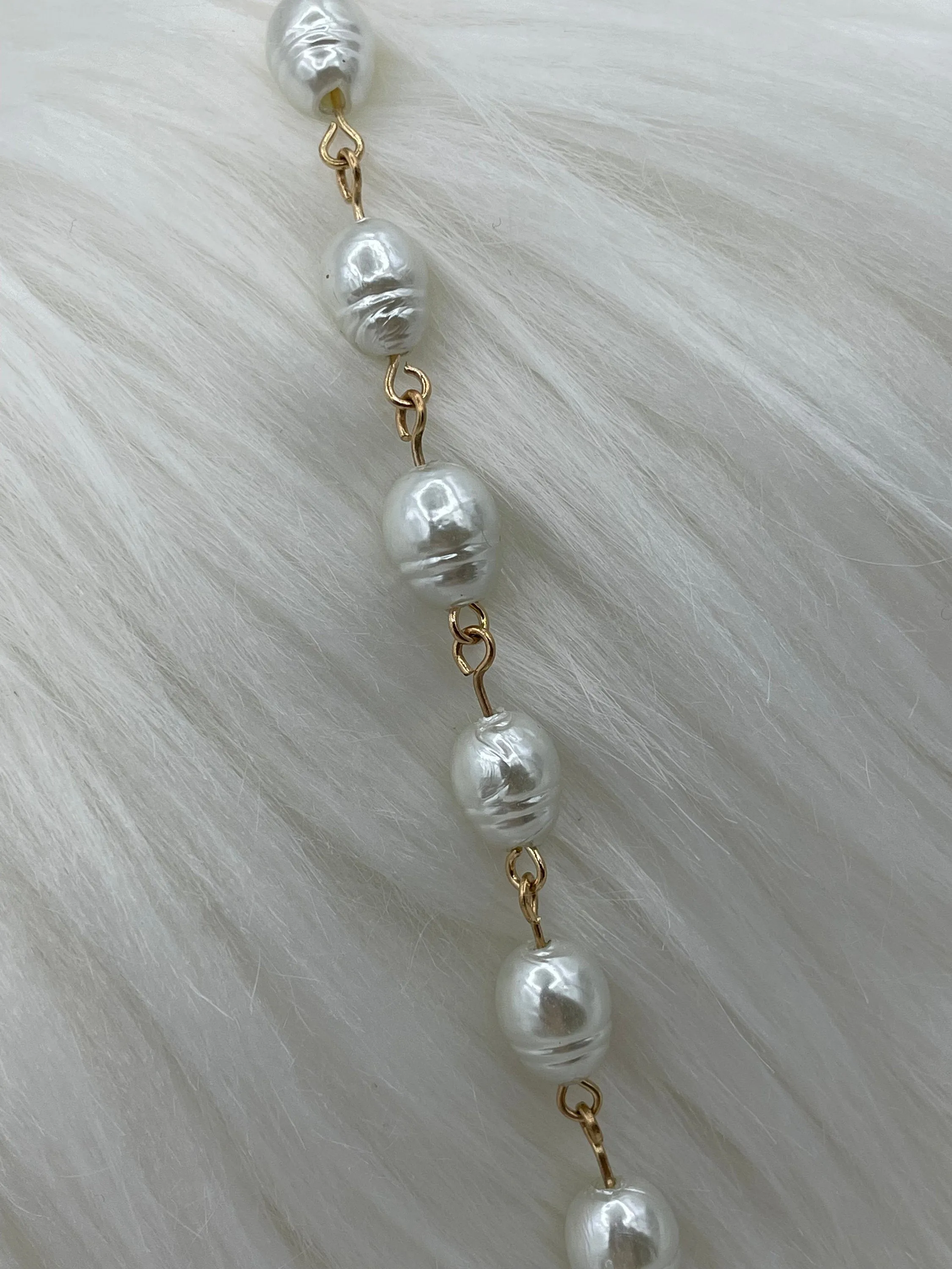 Vintage Porcelain Glass Pearl Replica Freshwater Potato Shape Beaded Chain, 10mm Rosary Chain, Potato Pearl  by the Foot Fast Shipping