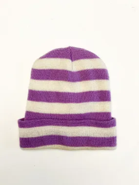 Vintage Purple White Stripe Winter Ski Hat Beanie