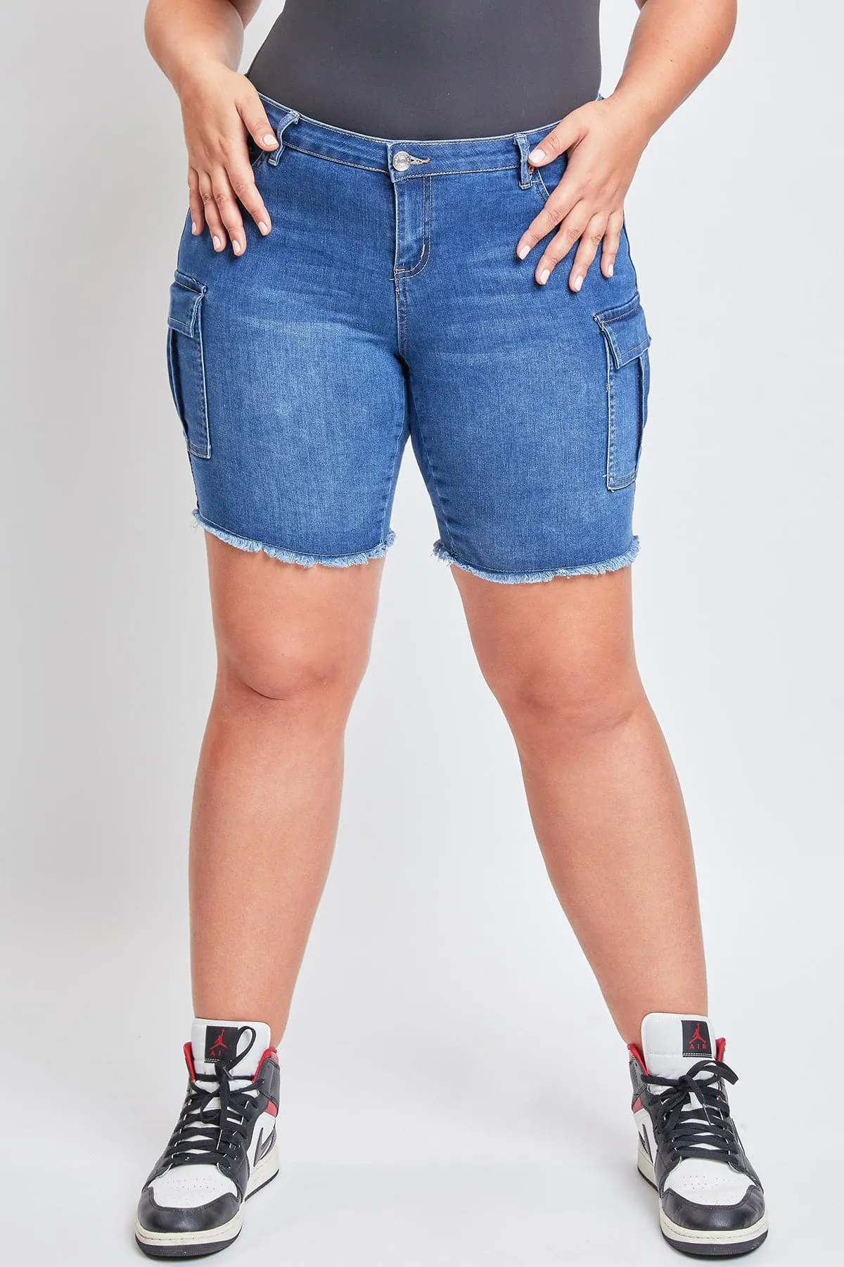 Women's Plus Low Rise Frayed Cargo Bermuda Shorts